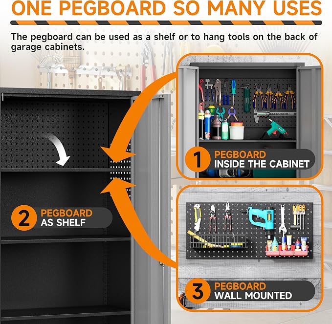 71''H Garage Storage Cabinet, Meatl Storage Cabinet with Lock | Tool Storage Cabinet, Steel Tool Cabinet with 2 Doors and Shelves for Garage, Warehouse, Assembly Required, Gray