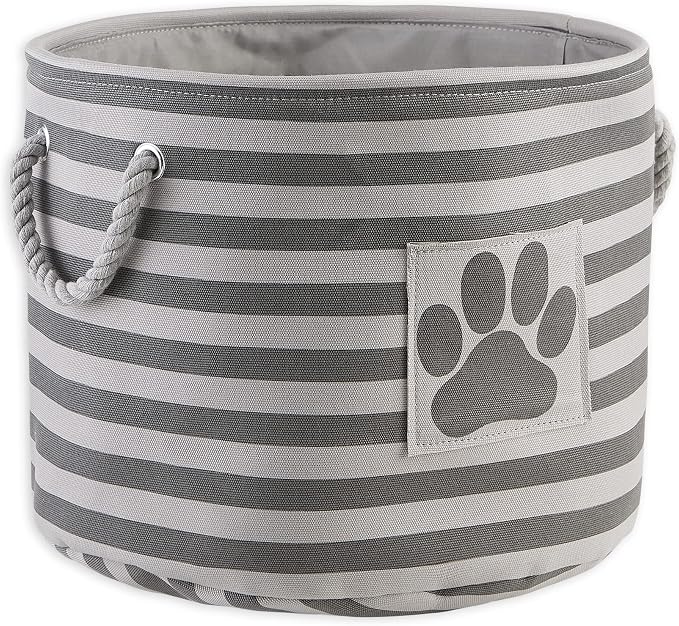 Bone Dry Pet Storage Collection Striped Paw Patch Bin, Medium Round, Gray