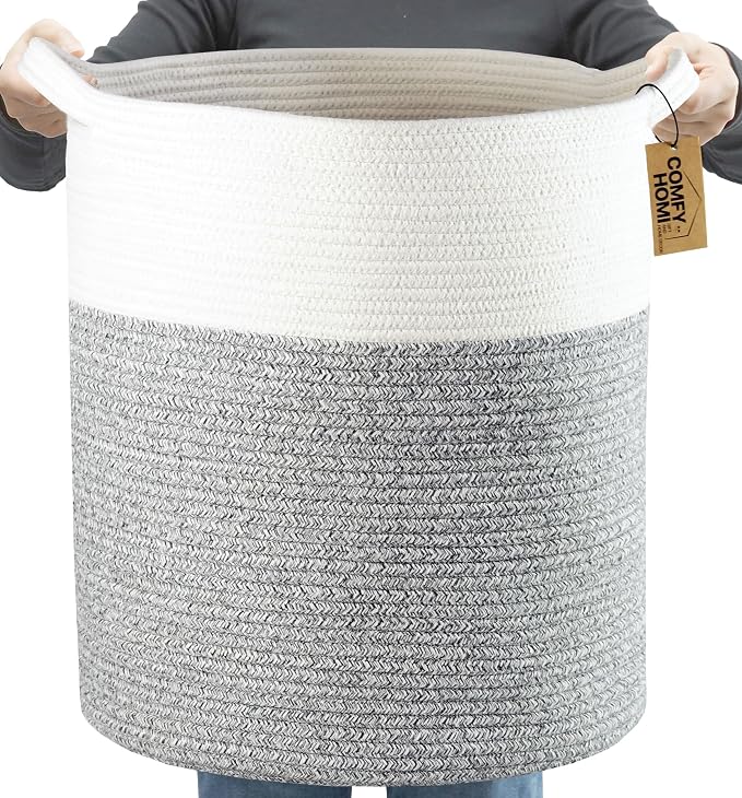 COMFY-HOMI XXXL Large Laundry Basket, Cotton Rope Nursery Woven Basket for Storage, Blanket Baskets Living Room Laundry Hamper, Dog Toy Storage Organizer, Home Decor