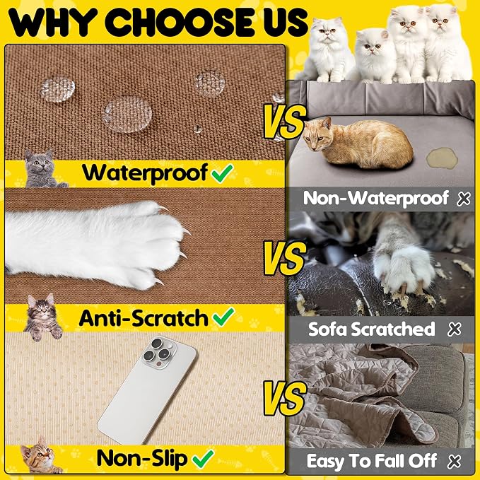 Loiion Cat Scratch Proof Furniture Protector Waterproof Sofa Cover 150"x71" | Pet-Friendly Couch Protector, Anti-Scratch & Anti-Slip Sofa Cover For Cats Dogs Kids, Machine Washable