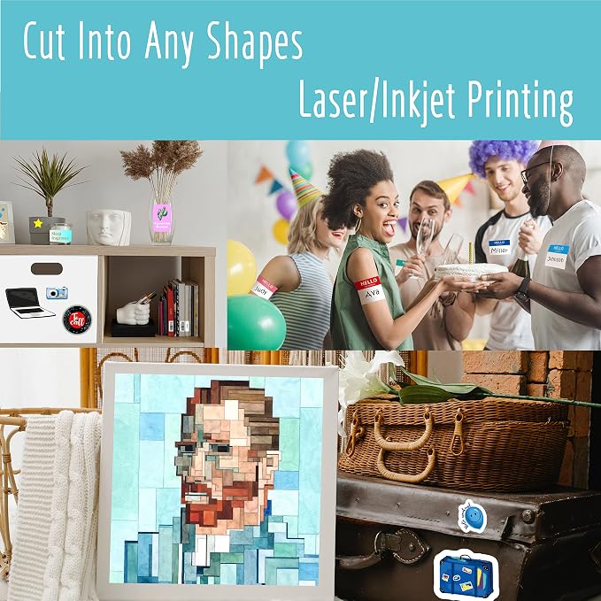 80 PCS Printable Sticker Paper, 20 Sheets Letter Size White Matte Sticker Paper for Inkjet & Laser Printer Waterproof, Tear/Oil Resistant & Removable Without Residue(4.3” x 5.5”, 4 Labels per Sheet)