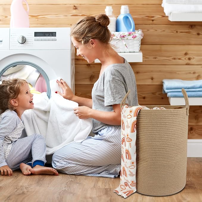 XUANGUO Laundry Basket Laundry Hamper for Clothes Jute Large | Woven Storage Basket for Living Room Bedroom Boho Tall Rope Baskets for Blanket Toys Pillow Towels Baby Nursery Hamper Bin