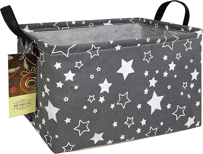 Rectangle Foldable Storage Basket Handles For Home, Grey star | Waterproof reinforced handles, perfect for shelf use, organizes clothes, daily items and pet supplies