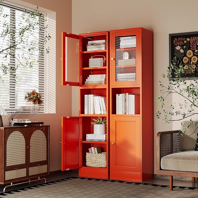 67"H Tall Narrow Bathroom Storage Cabinet, Metal Cabinet, Orange Floor Cabinet,Skinny Storage Cabinets with 4 Adjustable Shelves,Slim Tall Floor Cabinet,Thin Bathroom Storage Cabinet for Living Room