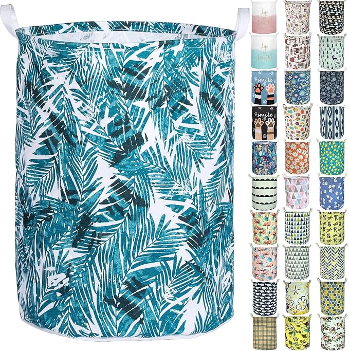 Merdes 19.7’’ Waterproof Foldable Laundry Hamper, Dirty Clothes Laundry Basket, Linen Bin Storage Organizer for Toy Collection (Plam Leaf)