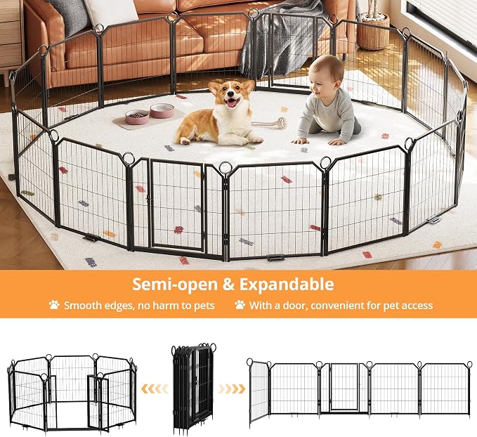 Small Dog Playpen Indoor, 40 Inch 8 Panels Metal Pet Playpen with Door, Portable Foldable Puppy Fence for Indoor Outdoor Use, Yard, RV Camping, Training Pen, Expandable Exercise Enclosure