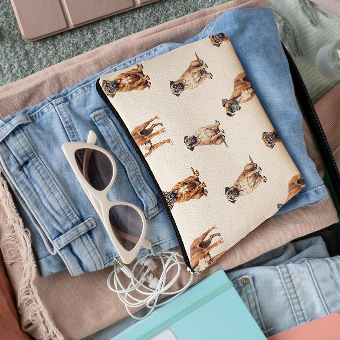 Boxer Dog Makeup Bag, Boxer Lovers Gifts Cosmetic Bag for Women, Dog Mom Lovers Owner Gifts for Women Christmas, Pet Lover Gift Zipper Travel Makeup Pouch for Purse