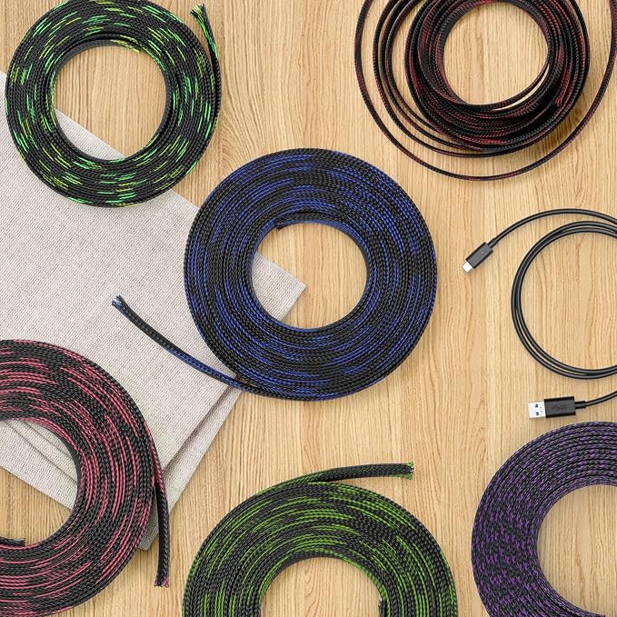 Braided Cable Sleeve, 33ft Expandable Wire Loom for Automotive Wiring Harness & PC Case, Pet-Proof Chew Resistant Cord Protector, Flexible Cable Management (Purple Black, 12mm (15/32"))