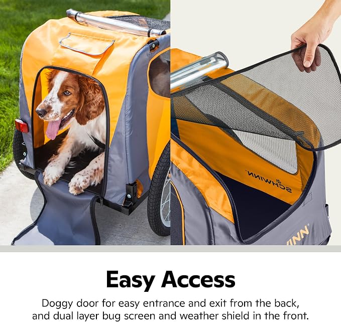 Schwinn 13-SC315 Rascal Bike Pet Trailer, For Small and Large Dogs, Lightweight, Tow with Bicycle, Up to 50 lbs. Small, Orange/Grey