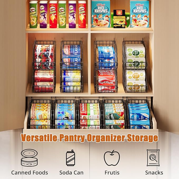 Sonyabecca 6 Pack Stackable Can Organizer for Pantry Cabinet Food Storage | Soda Can Organizer Storage Rack, Can Food Storage Dispenser for Pantry and Cabinet Shelves with Stackable Design