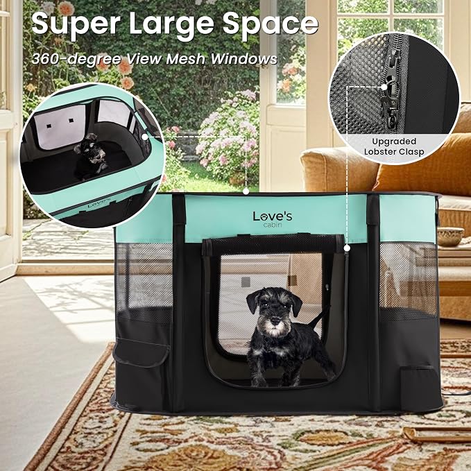 Love's Cabin Medium Dog Tent Crate, Portable Foldable Pop Up Dog Kennel Playpen with Carrying Case (Green)