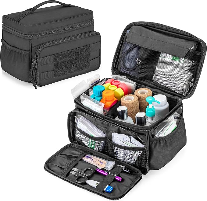 Damero Small Medicine Storage Bag Empty, Family First Aid Box with Divider | Emergency Trauma Kit Organizer Bag First Aid Bag, Multi-Pockets for Medical Supplies, for Hiking, Camping and Home, Bag Only