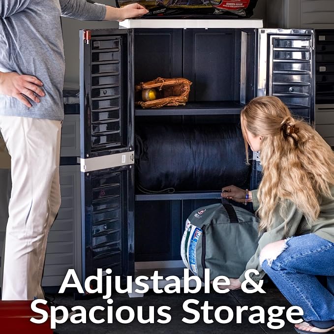 Sunnydaze 48" Garage Storage Cabinet with Locking Doors & Shelves, Charcoal | Heavy Duty Storage Cabinet with Plexiglass Doors Resists Rust & Peeling, Easy-Clean Utility Cabinet for Garage, Shed, Office