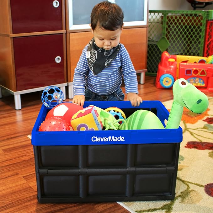 CleverMade CleverCrates 62 Liter Collapsible Storage Bin/Container: Solid Wall Utility Basket/Tote, Royal Blue