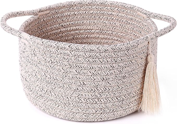 Small Gift Basket Empty to Fill, 2 Pack, Mini Woven Basket, Natural Beige | Cute Decorative Mini Rope Storage Baskets with Cellophane Bags & Ribbons; Two Sizes for Gifting, Bathroom Counter or Desk