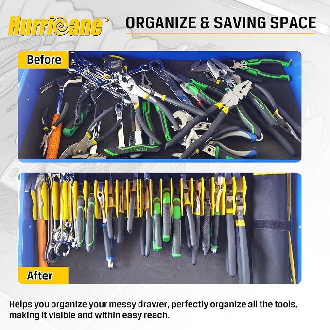 HURRICANE Pliers Organizer Rack, Pliers Cutters Organizer with Non-Slip Rubber Base, Keep Tools Organized in Drawers, 2 Pack, Extendable Design, Fit 3'H Drawers and More，Yellow and Green
