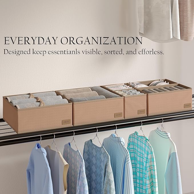 Dresser Drawer Organizer Clothes, 6 Pack Foldable Storage Boxes with Zipper, 600D Fabric, Cream, Drawer Dividers for Underwear, Socks, Baby Clothes