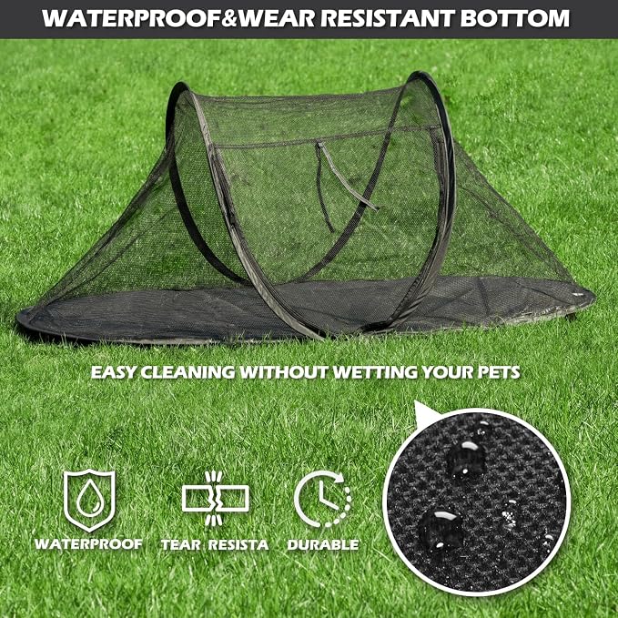 Cat Tent Outdoor, Pet Enclosure Tent Suitable for Cats and Small Animals, Indoor Playpen Portable Exercise Tent with Carry Bag（Black） | Pop Up Catio, Waterproof PE Base, Anti-Bug Mesh, Firm Steel Rods, Kitten Small Animal Travel Yard Gear, Carry Bag