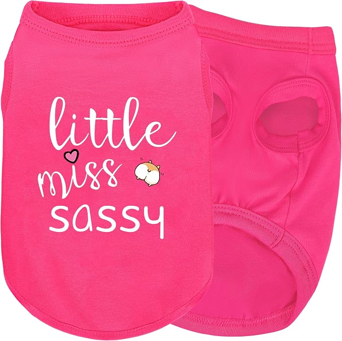 Pink Cotton Dog Shirt with 'Little Miss Sassy' Corgi Butt Print, Soft & Breathable Pet Apparel for Small to Large Dogs, All-Season Sleeveless Vest, Cute and Comfortable Dog Outfit.L