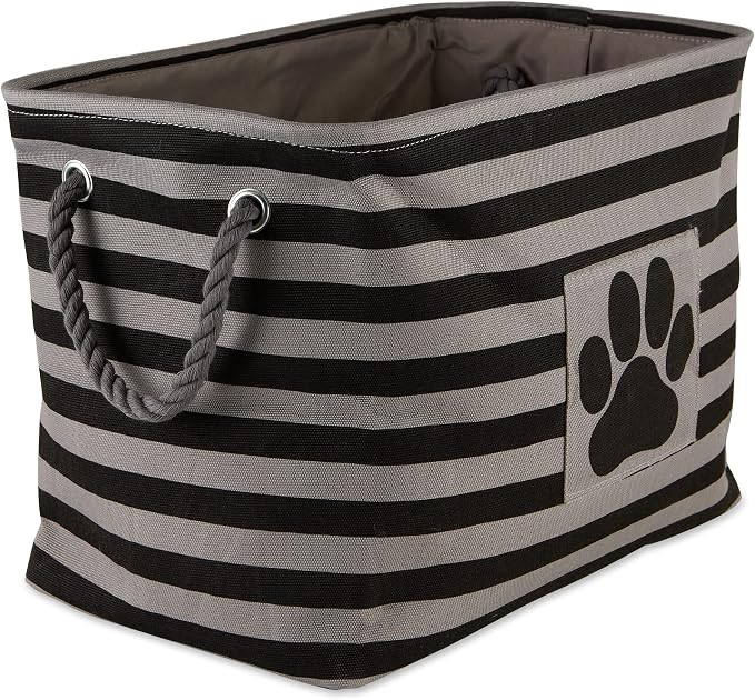 Bone Dry 5743 Pet Storage Collection Striped Paw Patch Bin, Medium Rectangle, Black