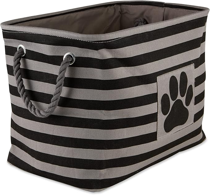 Bone Dry 5743 Pet Storage Collection Striped Paw Patch Bin, Medium Rectangle, Black