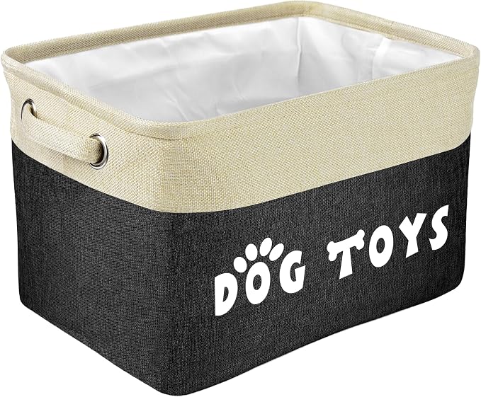 PET ARTIST Dog Toy Basket, Large Collapsible, Black, M: 15"x11"x9" | Dog Toy Bin Box, Comfortable Handles, Large Pet Toy Storage Organizer, For Accessories, Toys, Coat & Clothing, Blanket Leash