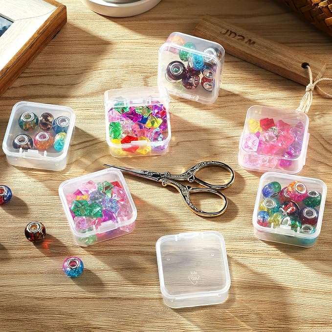 SATINIOR 24 Packs Small Clear Plastic Beads Storage Containers Box with Hinged Lid for Storage of Small Items, Crafts, Jewelry, Hardware(1.7 x 1.7 x 0.8 in)