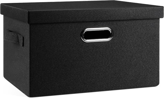 Graciadeco Medium 15" 21 Quart Collapsible Stackable Storage Bins with Lids, 1 Pack Black Foldable Fabric Closet Storage Boxes with Lids, 4 Handles Heavy-duty Linen Cube Baskets for Bedroom | 21 Quart 1 Pack Black Collapsible Stackable Linen Fabric 4 H...