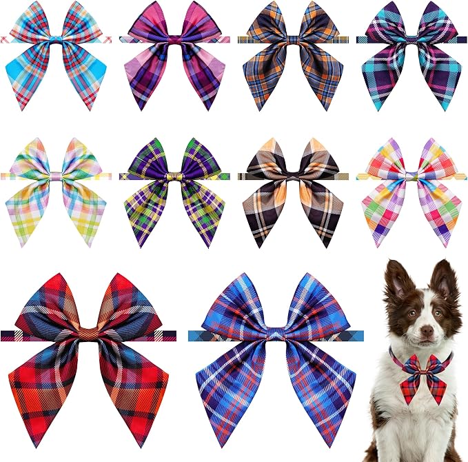 PET SHOW 10 Pack Plaid Sailor Dog Bowties for Large Dogs