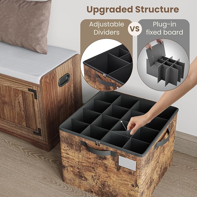 Varhomax Shoe Organizer Box for Closet, Fabric Storage Basket | Foldable Shoe Bin with Adjustable Dividers & Clear Cover, Saving Space Sneakers & Sandals Containers for Entryway, Cubby