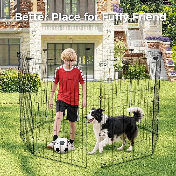 42" H Dog Playpen, 8 Panels Foldable Metal Pet Exercise Pen NO Door | Pet Dog Fence for Medium-Large Dogs, Indoor/Outdoor Use Metal Playpen, Portable Fence for Yard Garden Camping, Black