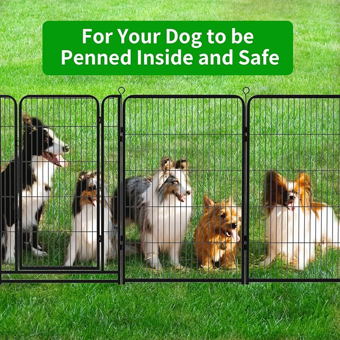 Kfvigoho Dog Playpen Outdoor Extra Wide 12 Panels Heavy Duty Dog Fence 47" | Anti-Rust Coating-Strengthened Dog Fence with Doors Portable for RV Camping Yard, Total 32FT, 79 Sq.ft, Snowy Black
