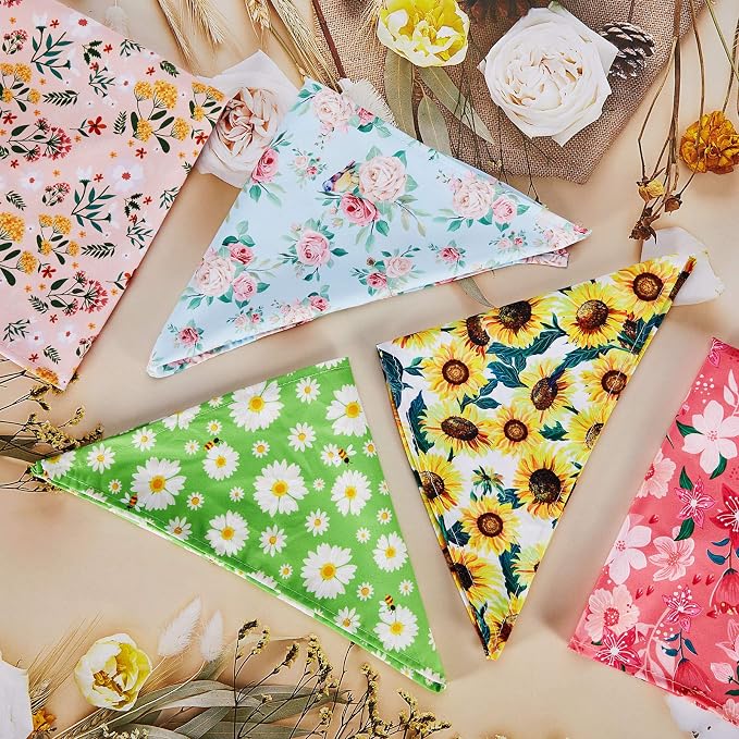 Weewooday 8 Pcs Dog Bandana Girl, Summer Cute Sunflower Daisy Puppy Bandana | Cooling Dog Scarf, Adjustable Dog Bib Handkerchief, Washable Triangle for Large Medium Cat Pet Birthday Holiday Costume Gift