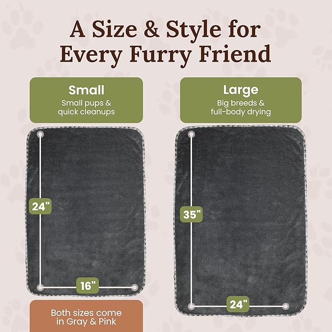 Premium Twisted Loop Drying Towels for Drying Dogs Small 16" x 24" Super Absorbent Microfiber Dog Bath Towel – Quick Dry, Soft – 1200 GSM Gray for Pets, Beach, Camping & Travel