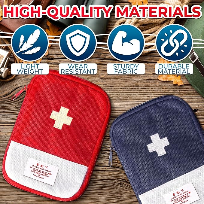 BURIUS First Aid Bag Empty 2 Pcs, Small Travel Medical Pouch with Zipper | Multiple Compartments Organize Bandages and Supplies - 7.1 x 5.1 In Compact Cases for Camping, Hiking, or Outdoor Adventures
