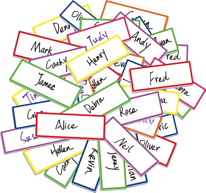 42 PCs Thickened Magnetic Dry Erase Reusable Name Tag Label Plate Neon Sticker in 7 Colors for Whiteboards Locker Fridge School Office Home (3.2" x 1.2" Each)