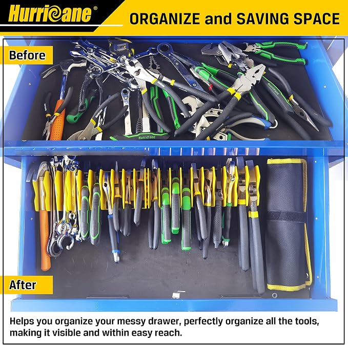 HURRICANE Plier Organizer Rack, 10-Slot Pliers Cutters Rack with Non-Slip Rubber Base, Tool Drawer Toolbox Organizer and Storage, Extendable Design, Fit 3” H, 1 Pack, Yellow