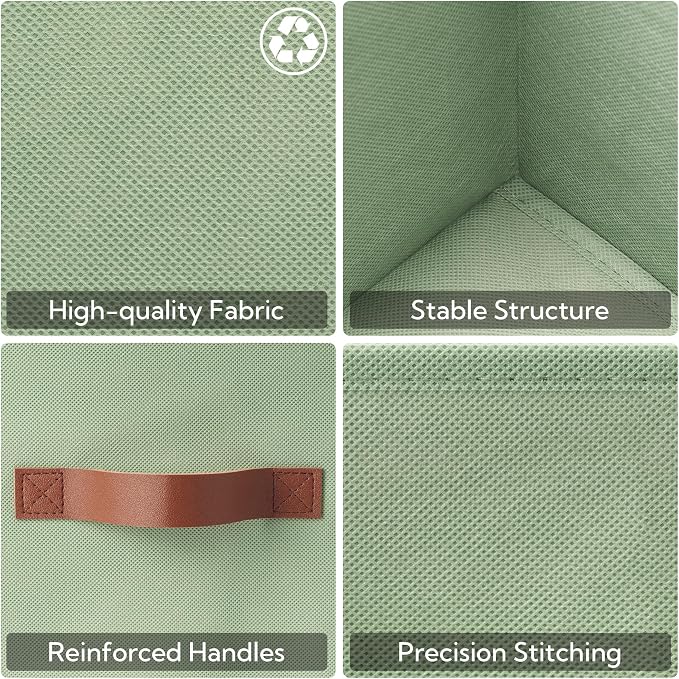 GRANNY SAYS 11 Inch Fabric Storage Cubes, 6-Pack, Sage Green | Collapsible Cube Storage Bins with Thickened Base Plate, Sturdy Handles, Decorative Baskets for Shelves, Closet