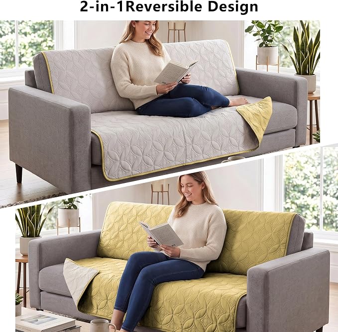 Waterproof Couch Cover for Dogs - Washable Pets Furniture Protector | TPU Leak-Proof Liner, Lightweight & Reversible, Fits Chair, Sofa, Bed, 30" x 30" , Sand/Cream