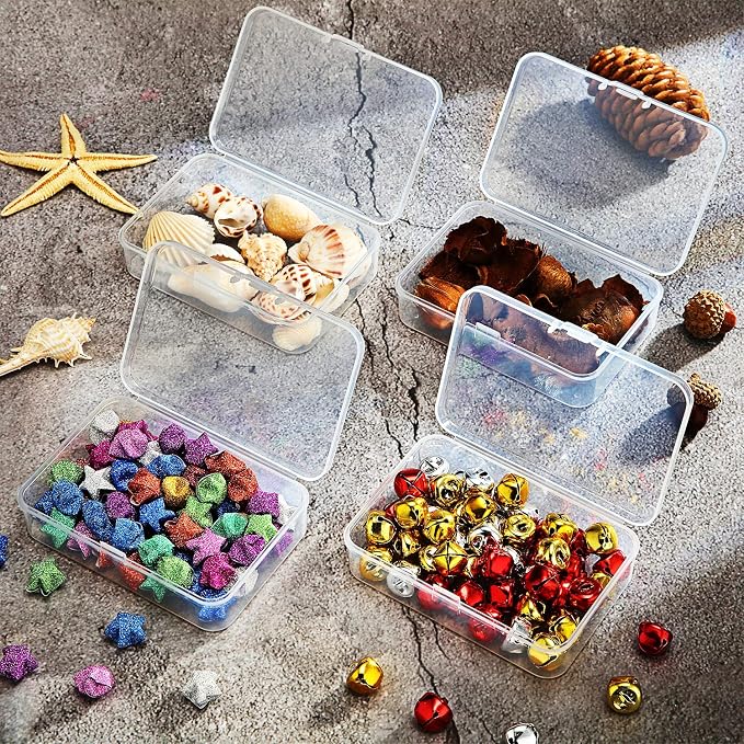 SATINIOR 24 Packs Small Clear Plastic Beads Storage Containers Box with Hinged Lid for Storage of Small Items, Crafts, Jewelry, Hardware (3.7 x 2.5 x 1 in