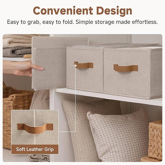 StorageWorks Closet Storage Bins, Brown & Beige, Large, 3-Pack | Shelf Baskets for Organization, Linen Closet Organizers and Storage Basket, Foldable Closet Organizer Bins for Clothes
