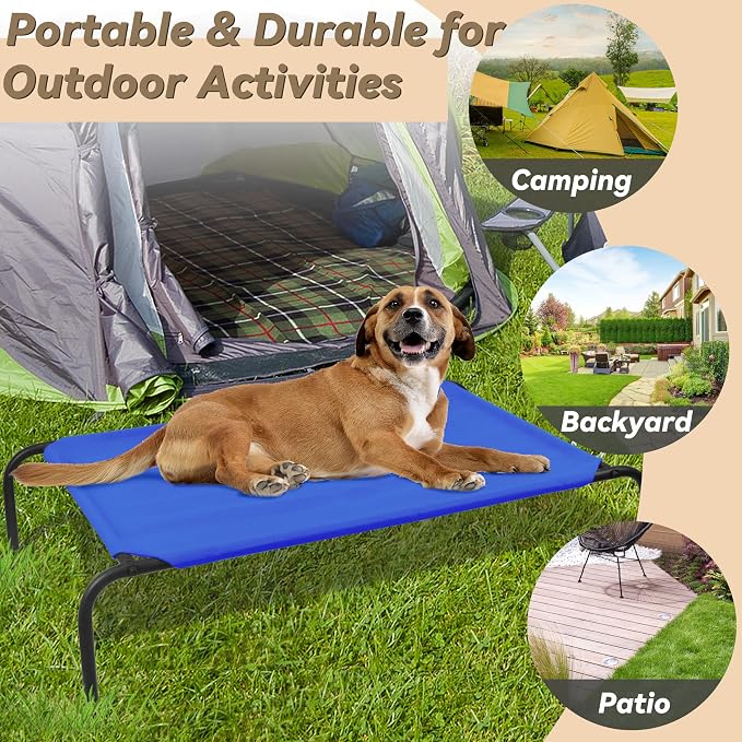 Elevated Dog Bed for Medium Dogs | Dog Cot Bed with Sturdy Steel Frame for Indoor Outdoor Use, Non Slip, Easy to Clean, 43.5 Inches, Blue