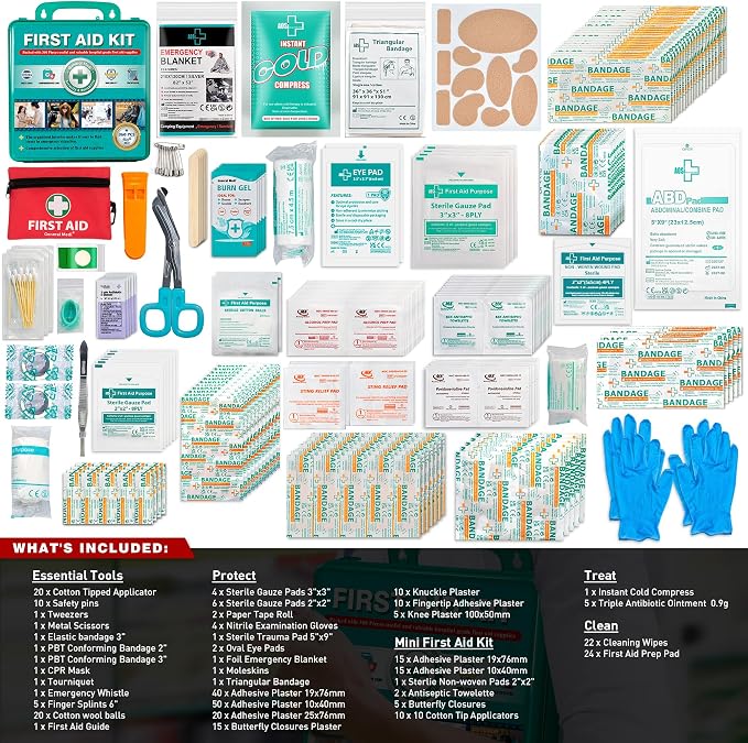 General Medi 360 Pieces Hardcase First Aid Kit - Comprehensive Large First Aid Box Contains Premium Medical Supplies for Travel, Home, Office, Vehicle, Camping, Workplace & Outdoor