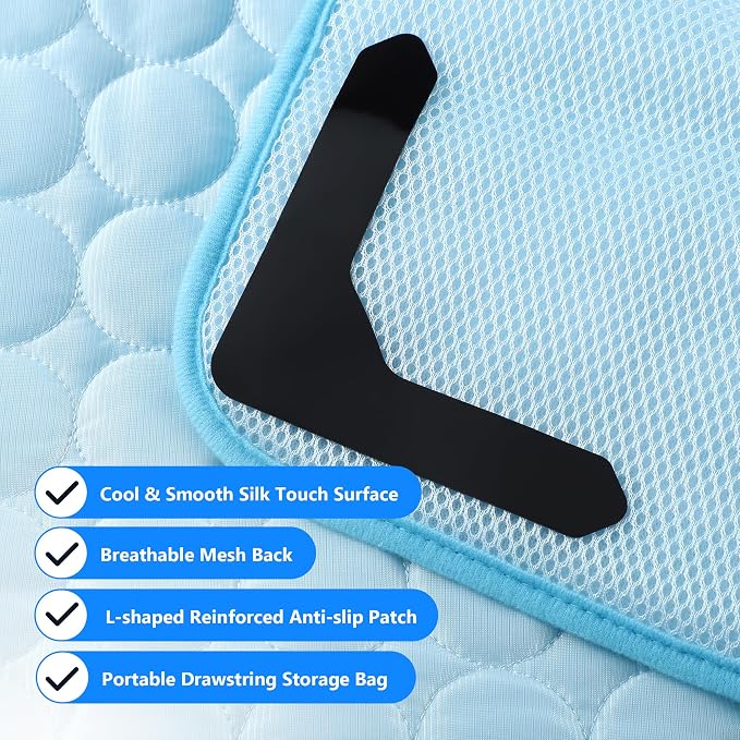 MCEAST 2 Pcs Cat Cooling Mat 20" x 16" Self Cooling Pad for Smal Dogs Cats Non-Slip Cool-Chill Mats Summer Pet Blanket with Storage Bag Washable Cool Pet Pad for Floor Sofa Car Travel, Small