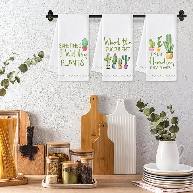 GROBRO7 Cactus Potted Hand Towel - 6Pcs Funny Succulent Decorative Towels Soft Polyester Cleaning Dish Cloths Kitchen Dining Room Bathroom Home Decor, Gardening Gifts for Plant Lover Women Hostess