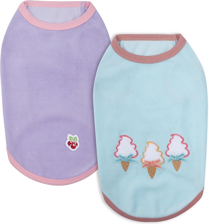 Blueberry Pet Pack of 2 Soft & Comfy Perfect Wardrobe Essential Everyday Cotton Blend Dog Pajamas & Tank Top T Shirts, Back Length 16", Clothes for Dogs