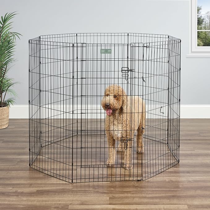MidWest 48-Inch Exercise Pen, Single Door, 16 Sq Ft Play Area | for Indoor and Outdoor Use, Large Door Opening & Secure Latch, Easy to Set Up, Foldable Playpen