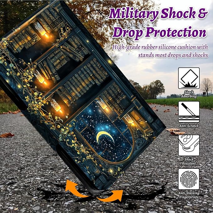 Rotating Handle Case for Samsung Galaxy Tab A7 Lite 2021 8.7", 360 Degree Swivel Kickstand with Magnetic Closure Shockproof Leather Protective Cover for Women Men, Vintage Candle Books