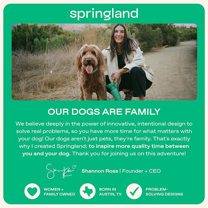 Springland Silicone Dog Training Treat Pouch for Leash, Green | One-hand squeeze dispenser, food-grade silicone, BPA-free, carabiner included, easy-fill holder for rewards on the go