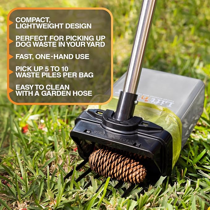 Neater Pet Brands Lift N’ Bag 2.0 Dog Pooper Scooper with Bag Attachment & 22" Pole for Small to Large Dogs, New & Improved Design, 195 Refill Bags, Heavy Duty Dog Poop Scooper for Yard, One-Hand Use